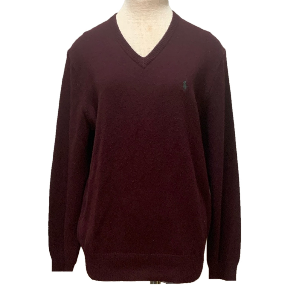 Polo by Ralph Lauren sz M plum colored v neck 100% lambswool sweater